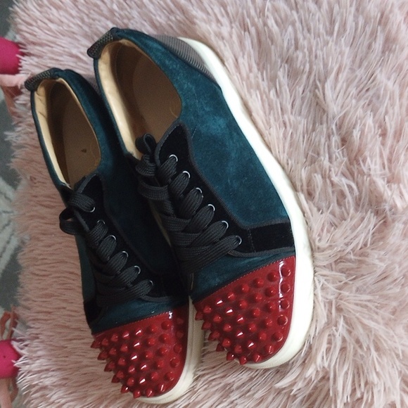 Christian Louboutin Green Suede Spikes Paris Size 40.5 Good Condition No Bx - Picture 10 of 12